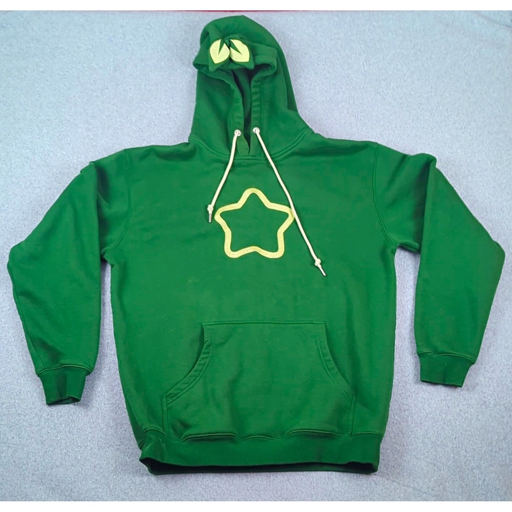 Sykkuno Graphic Print Pullover Hoodie Anime Green Fleece Pockets Unisex L